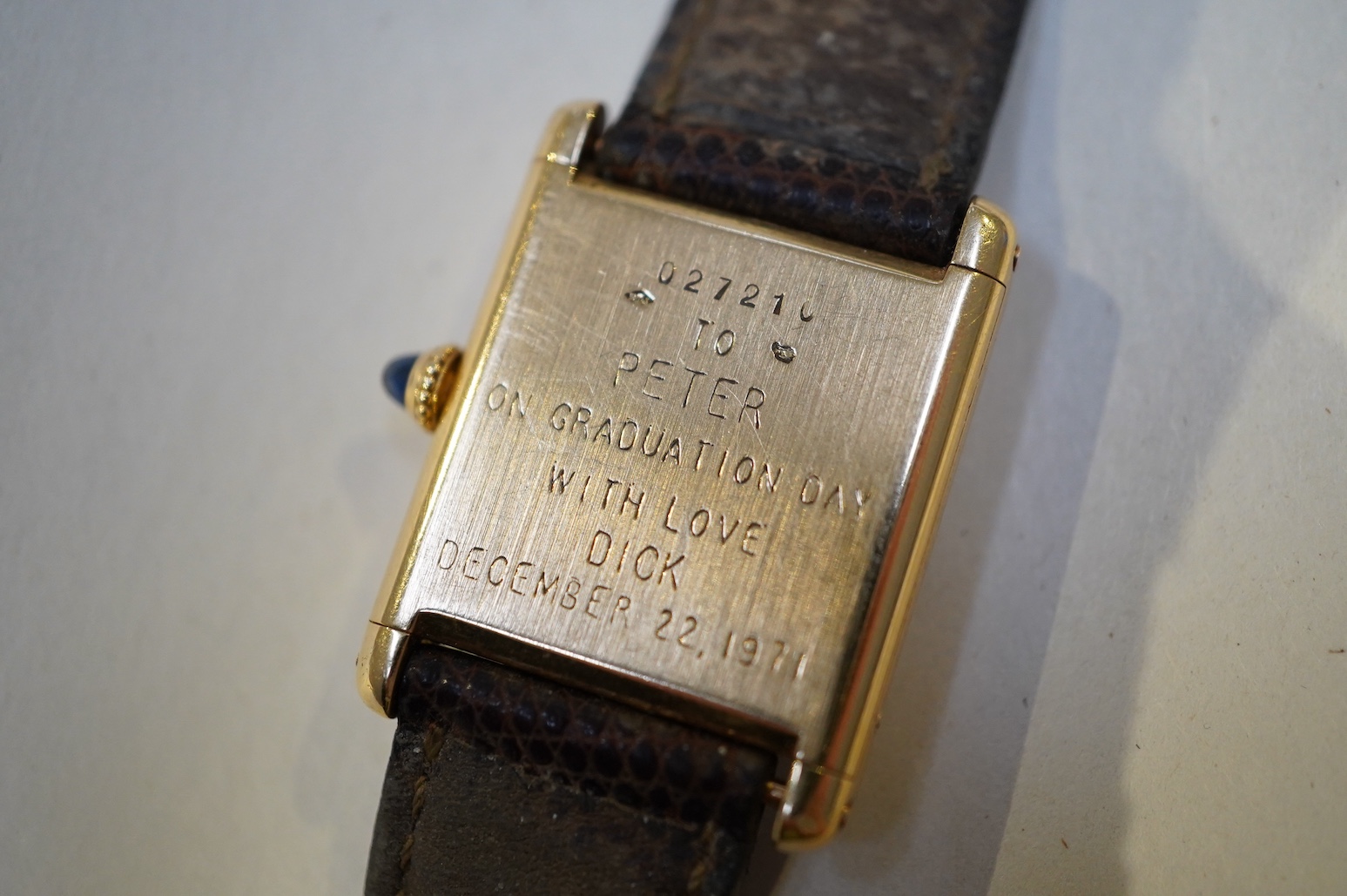 Richard Avedon (American, 1923-2004), a Cartier 18ct. gold tank manual wind wrist watch